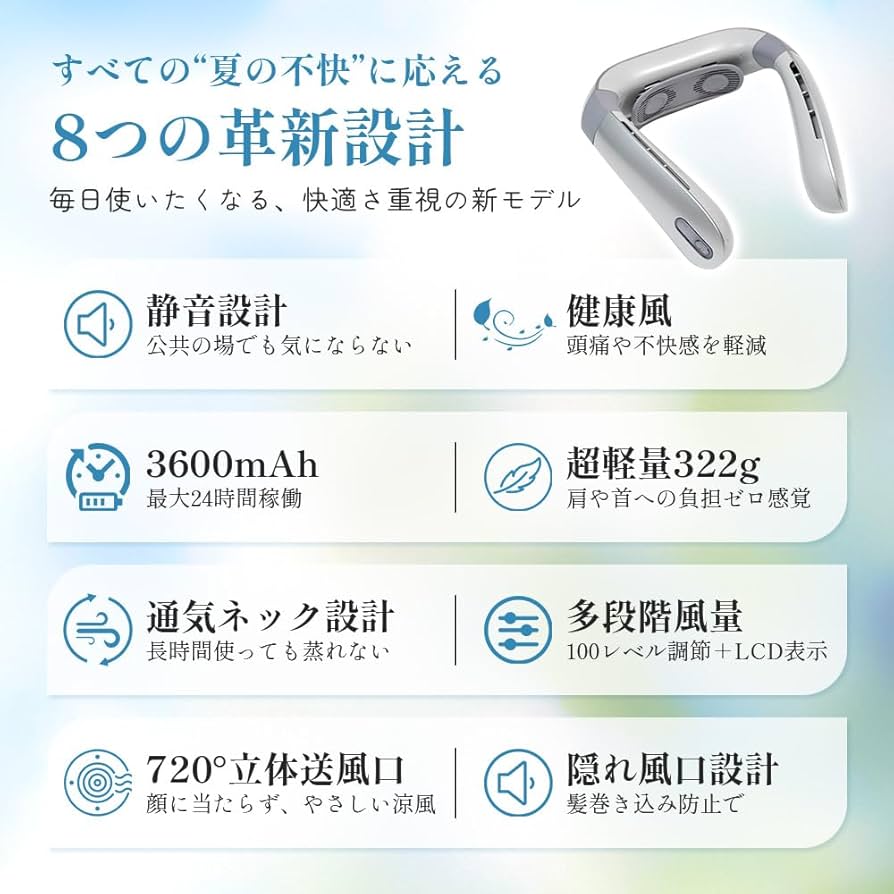 UNISEKA ネッククーラー 3600mAh 首掛け扇風機 Amazon | UNISEKA正規品 ネッククーラー 首掛け扇風機 ネック